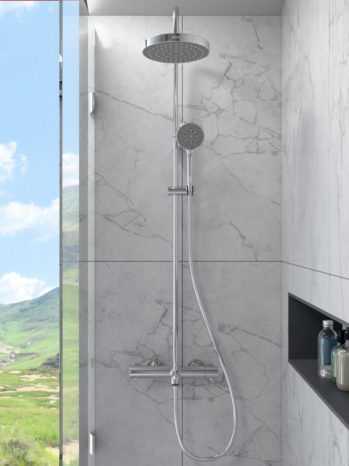 Душевая система VitrA Base Round (Раунд) (Бейс Раунд) A47303EXP с термостатическим смесителем и ручным душем хром латунь