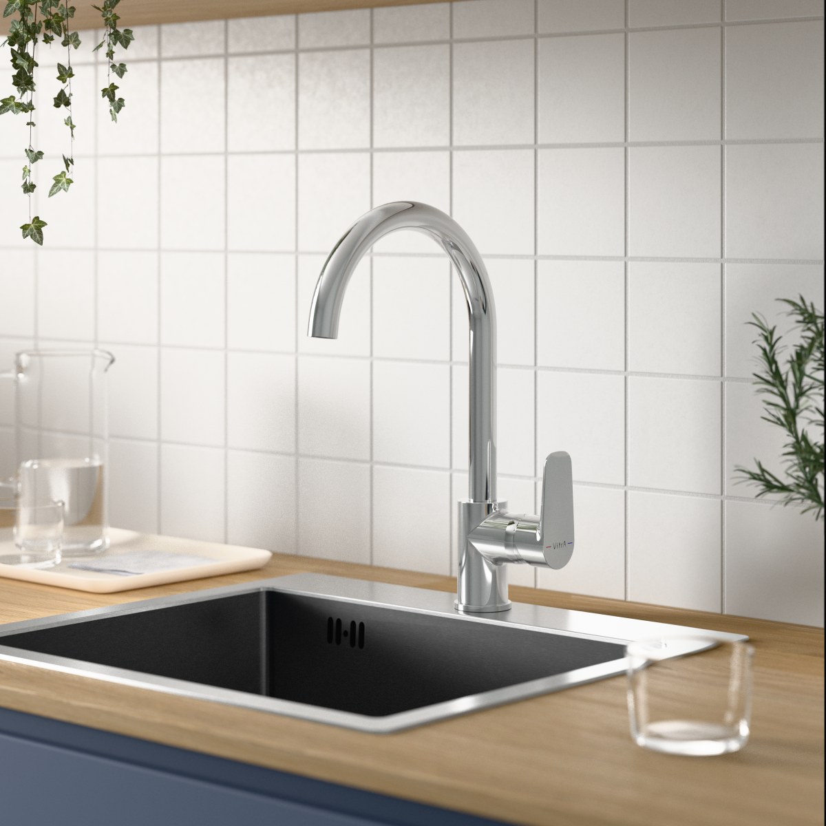 Смеситель для кухни VitrA Flow Soft (Флоу Софт) A43419EXP с поворотным изливом однорычажный хром латунь