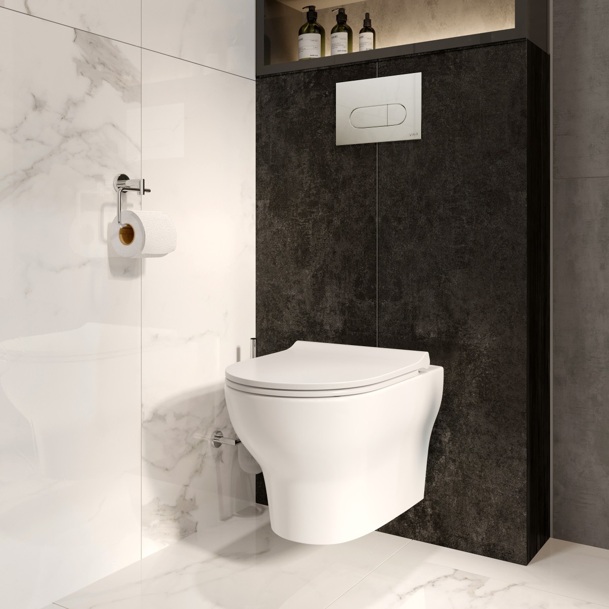 Инсталляция с унитазом VitrA Zentrum Round (Зентрум Раунд) 9879B003-7200 комплект 4 в 1 с сиденьем микролифт безободковый цвет клавиши глянцевый хром