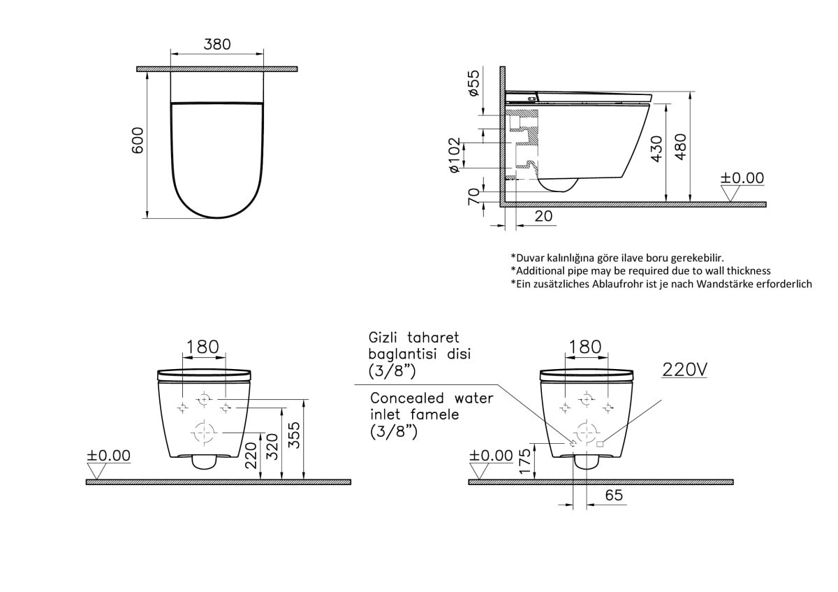 Умный унитаз VitrA V-Care 3 Base 7777B403-6377