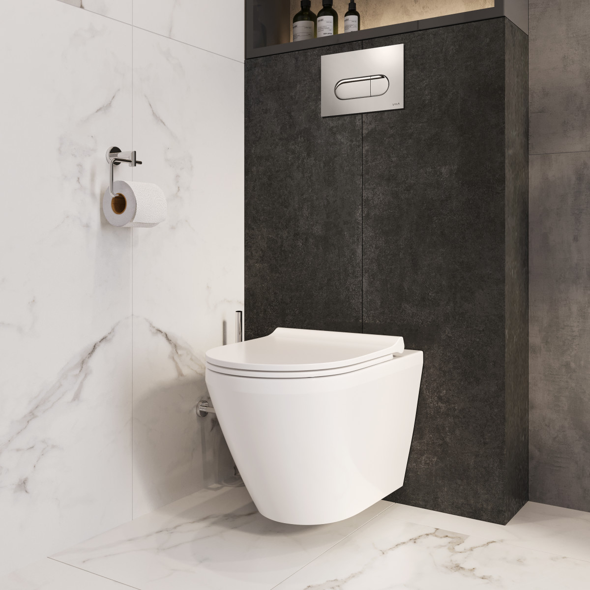 Инсталляция с унитазом VitrA Integra Round 9004B003-7202 комплект 4 в 1 с сиденьем микролифт безободковый цвет клавиши матовый хром