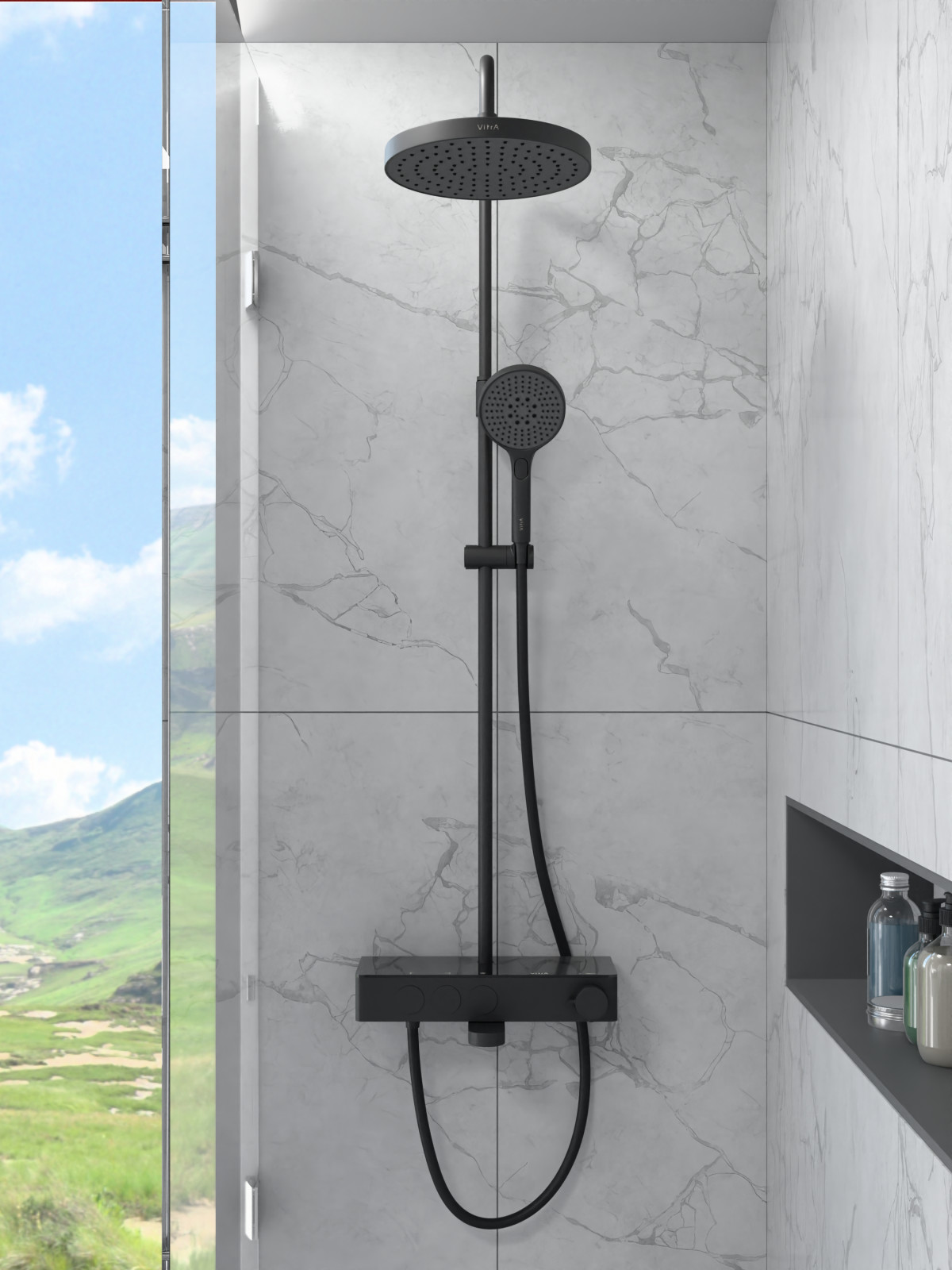 Душевая система VitrA Core (Кор) Round (Раунд) A4730936EXP с термостатическим смесителем и ручным душем матовая черная