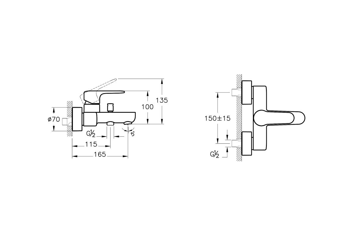 Смеситель настенный VitrA Root Round A4272534EXP для ванны однорычажный брашированный никель латунь