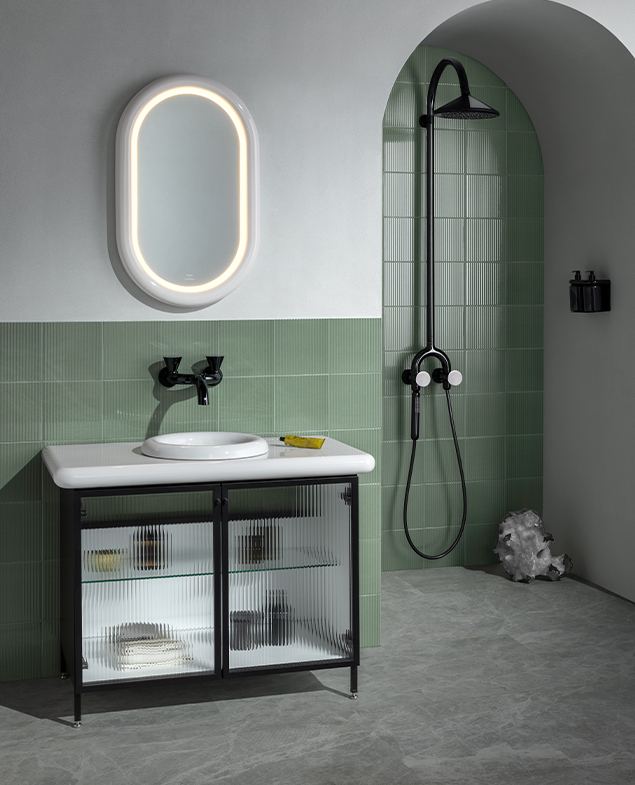 Термостатическая душевая колонна Liquid с магнитным ручным душем , черный глянцевый