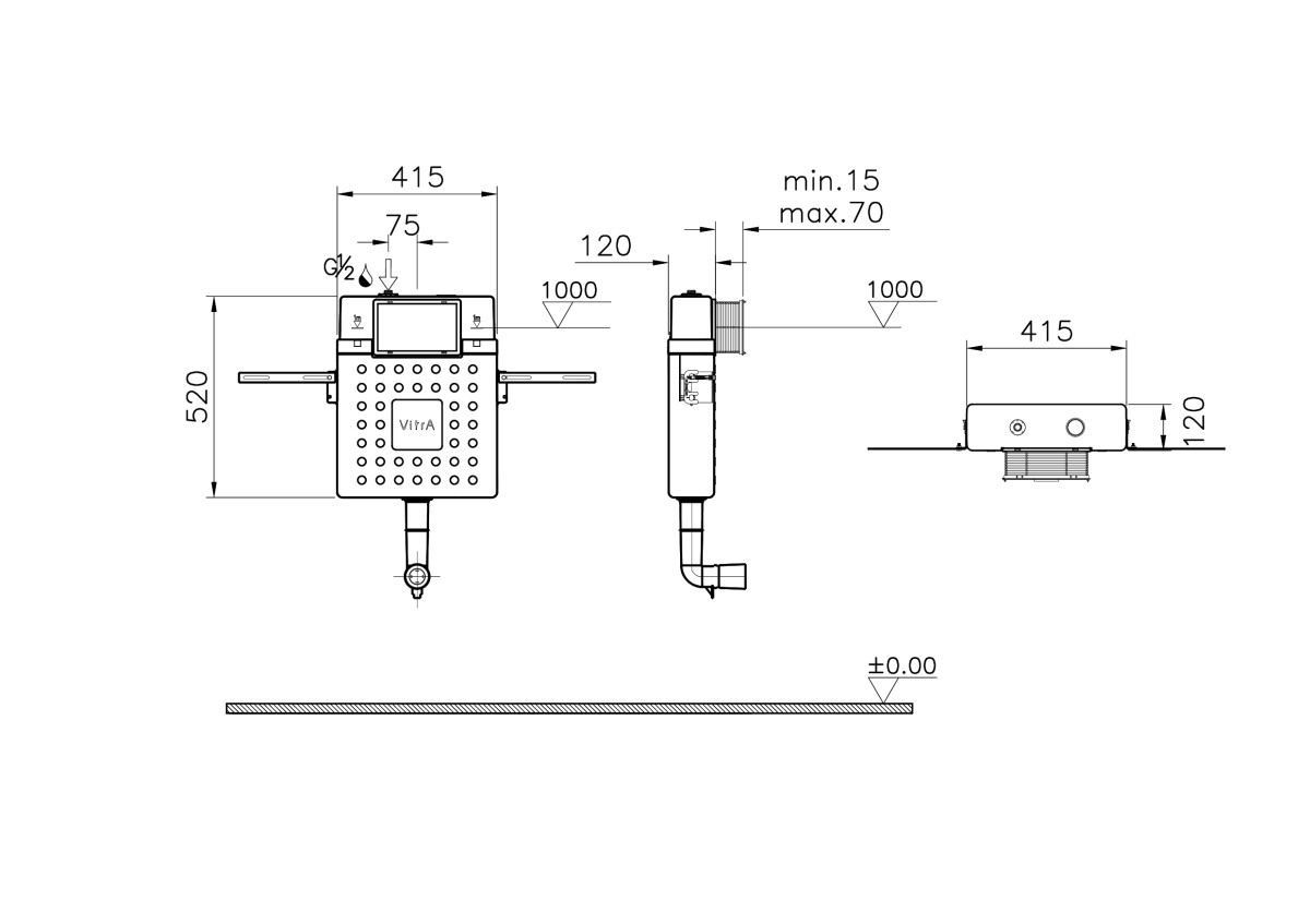 Инсталляция для приставного унитаза VitrA V12 762-1740-01 без кнопки смыва