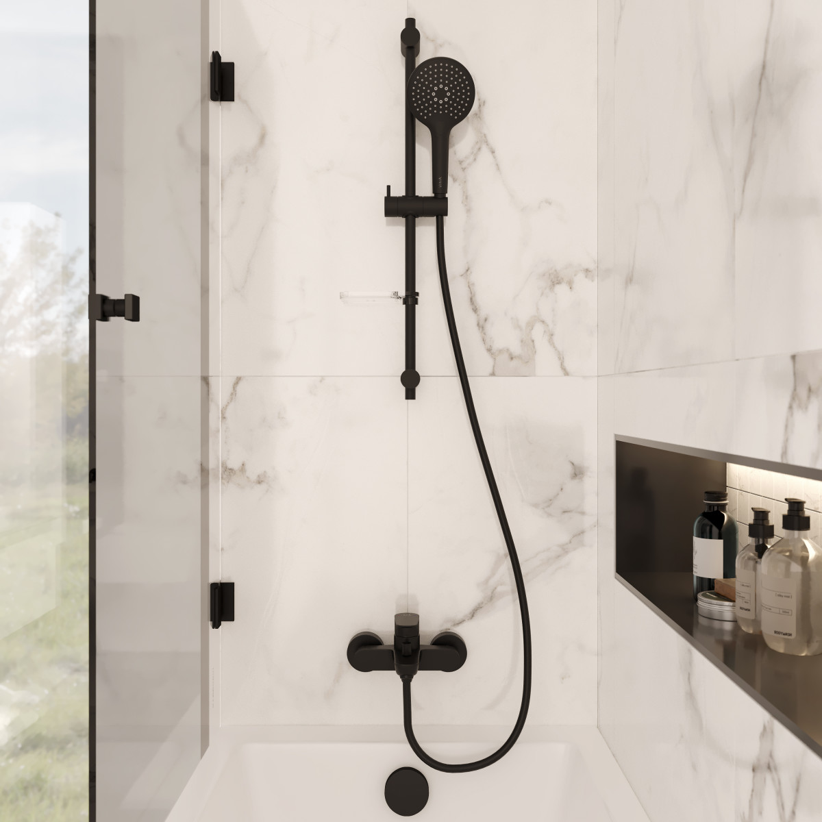 Душевая стойка VitrA Bliss A4574336EXP с ручным душем без смесителя с мыльницей матовая черная