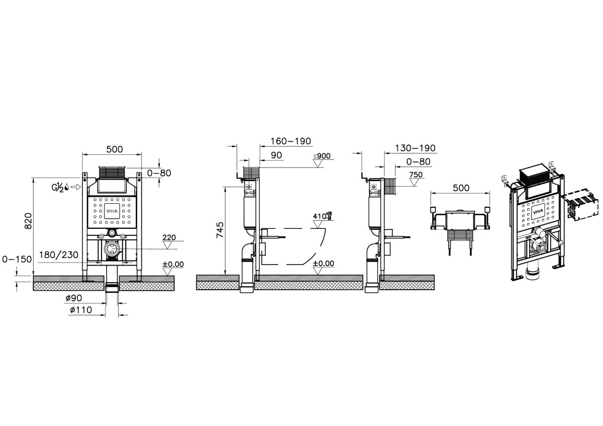 Инсталляция для подвесного унитаза VitrA Unity 761-5805-01 без кнопки смыва