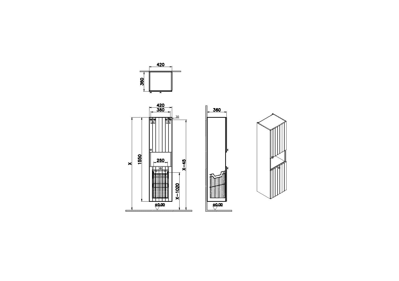 Пенал Root Groove 40 см, правосторонний, матовый белый