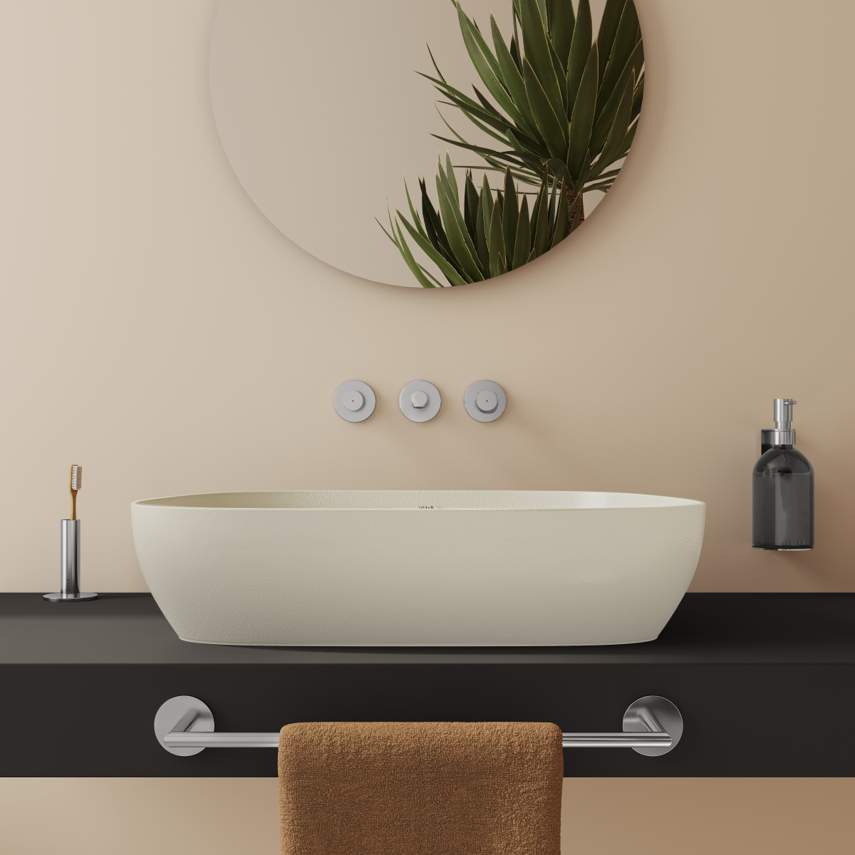 Раковина чаша VitrA Outline Recycled 7993B066-0016 63 x 42 см накладная матовая бежевая антибактериальное покрытие Hygiene