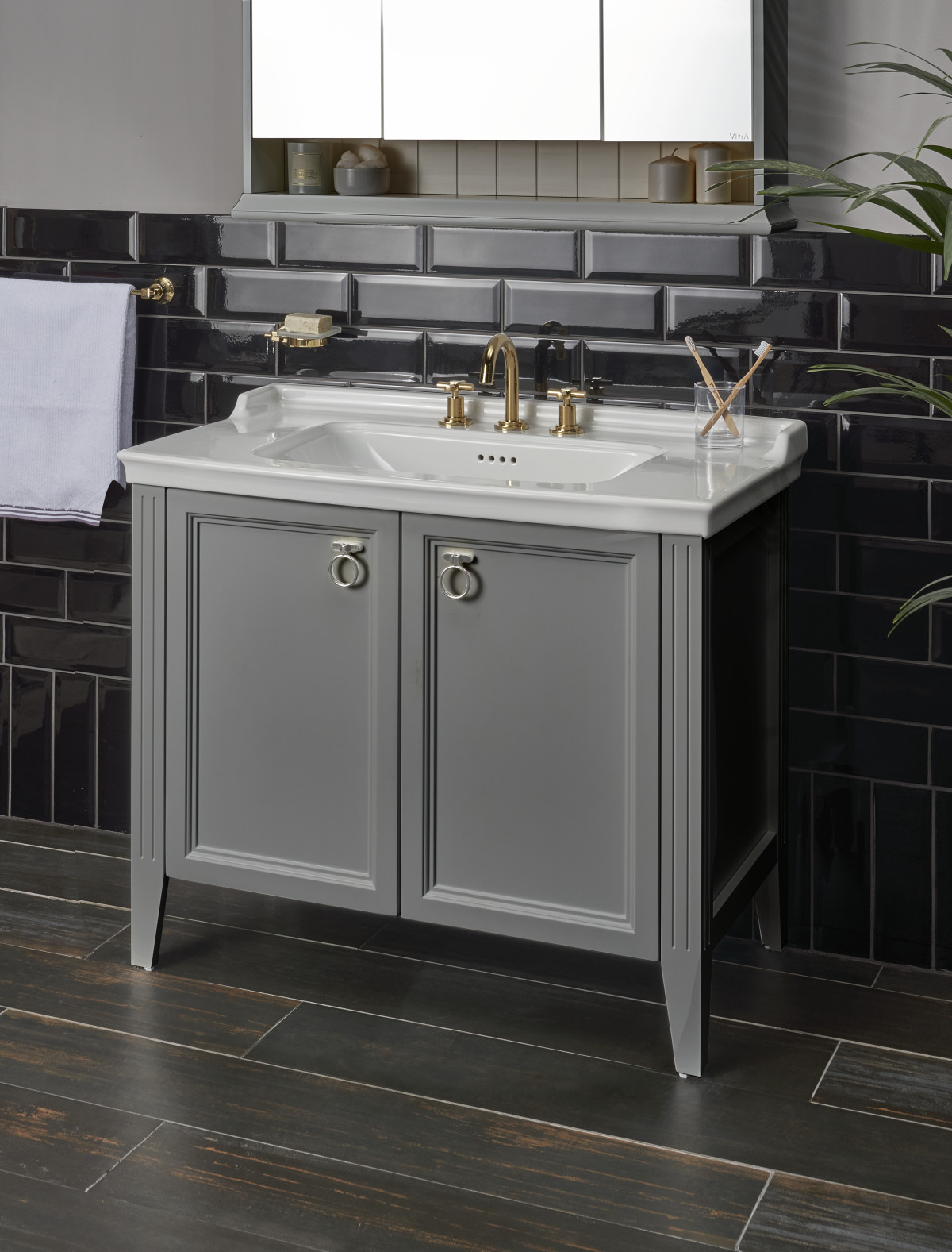 Тумба с раковиной для ванной VitrA Valarte 62154 80 см матовая серая МДФ