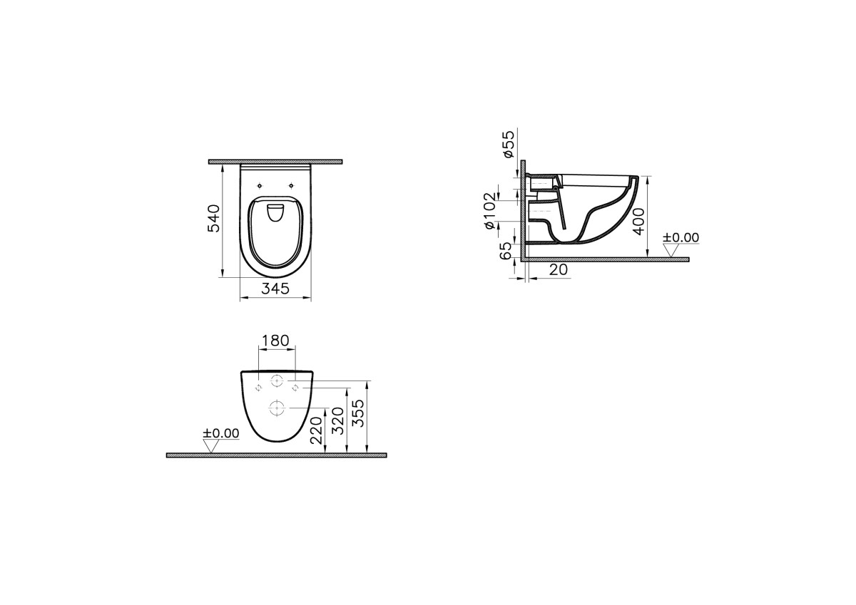 Подвесной унитаз VitrA S40 7759B003-0075 безободковый SmoothFlush белый санитарный фарфор антибактериальное покрытие Hygiene