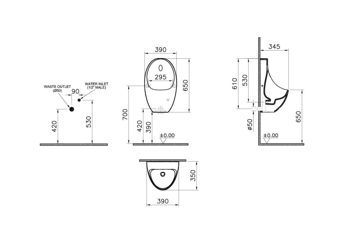 Писсуар VitrA Arkitekt Urinal 5999B003-5555 настенный белый с сенсором антибактериальное покрытие Hygiene