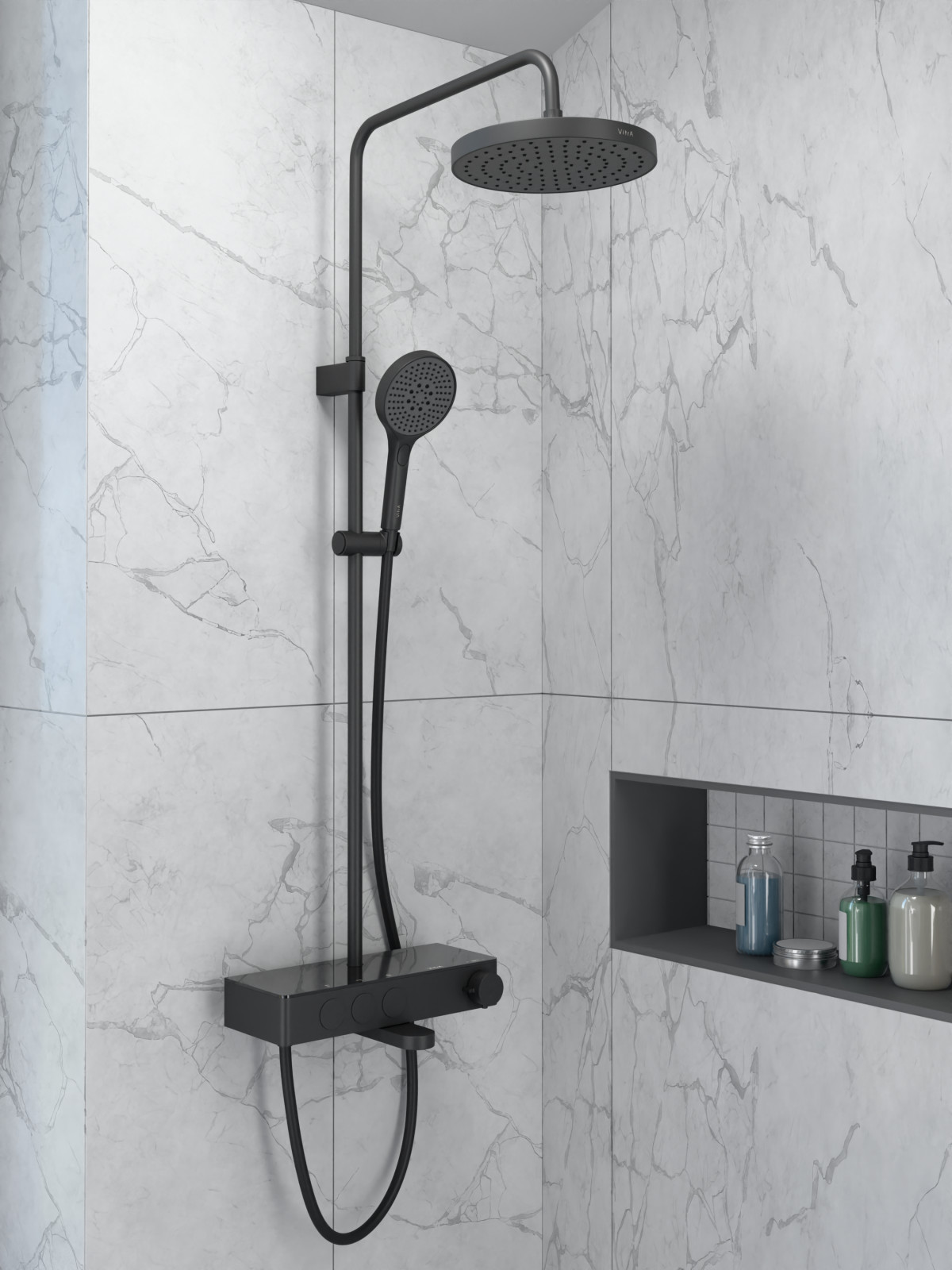 Душевая система VitrA Core (Кор) Round (Раунд) A4730936EXP с термостатическим смесителем и ручным душем матовая черная