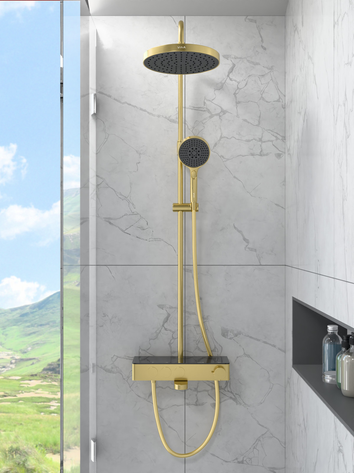 Душевая система VitrA Core (Кор) Round (Раунд) A4730925EXP с термостатическим смесителем и ручным душем брашированное золото