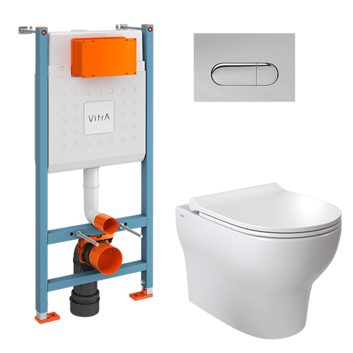 Инсталляция с унитазом VitrA Zentrum Round 9879B003-7200 комплект 4 в 1 с сиденьем микролифт безободковый цвет клавиши глянцевый хром