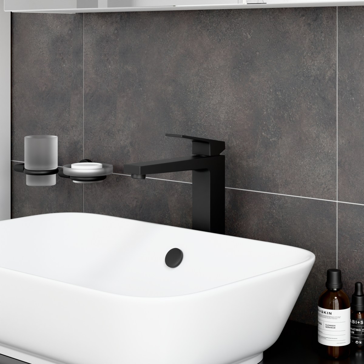 Смеситель для раковины-чаши VitrA Minimax Square (Минимакс Скуэр) A4372436EXP, однорычажный, матовый черный, латунь