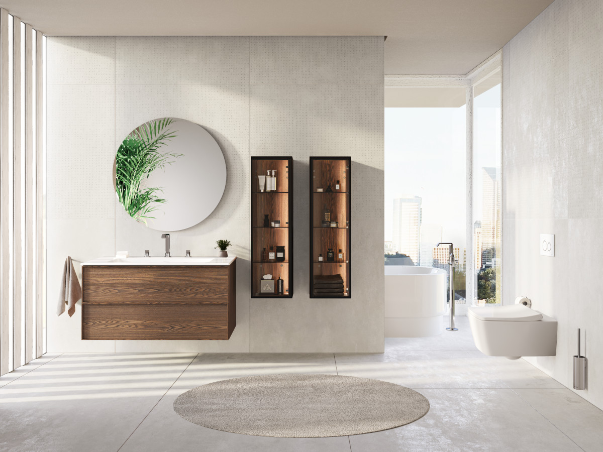 Столешница с раковиной VitrA Plural 64043 160 см отдельностоящая темный дуб массив дерева