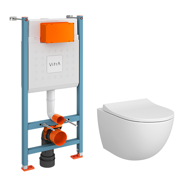 Инсталляция с унитазом VitrA Sento 9830B003-7211 комплект 3 в 1 с сиденьем микролифт безободковый