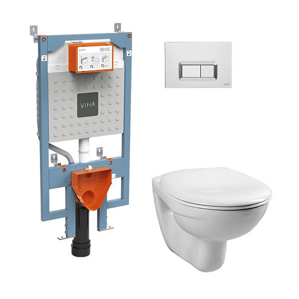 Инсталляция с унитазом VitrA Normus 9773B003-7200 комплект 4 в 1 с сиденьем микролифт цвет клавиши глянцевый хром