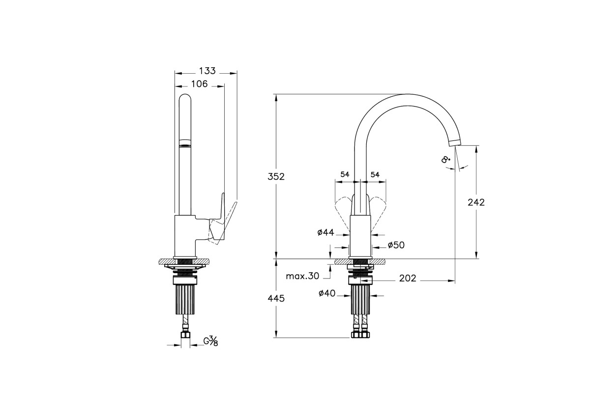 Смеситель для кухни VitrA Flow Soft (Флоу Софт) A43419EXP с поворотным изливом однорычажный хром латунь