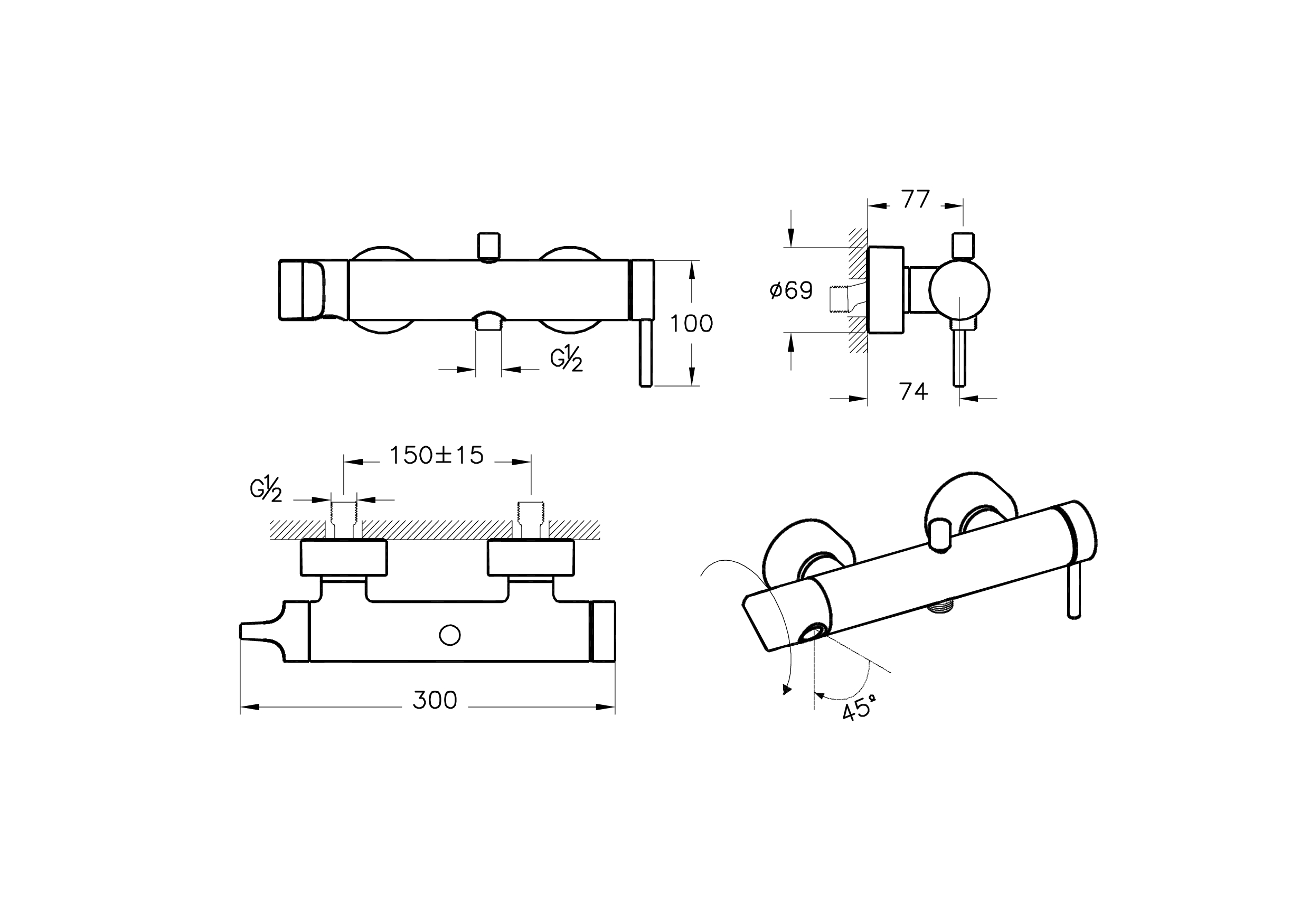 Origin Смеситель для ванны,медь