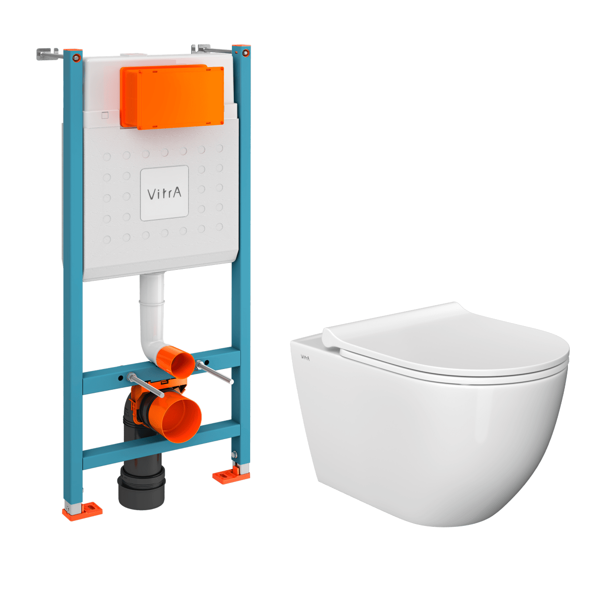 Инсталляция с унитазом VitrA Mia Round (Мия Раунд) 9873B003-7205, комплект 3 в 1, с сиденьем микролифт, безободковый