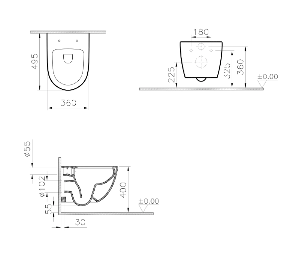 Комплект инсталляция с унитазом Vitra Raum с кнопкой 9830B003-7208