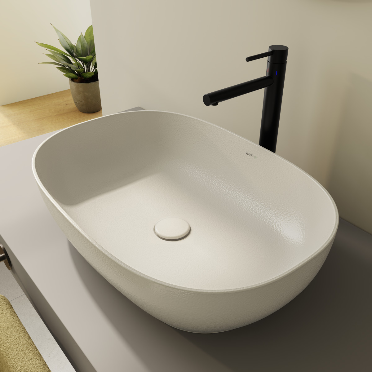 Раковина чаша VitrA Outline Recycled 7995B066-0016 60 x 41 см накладная матовая бежевая антибактериальное покрытие Hygiene