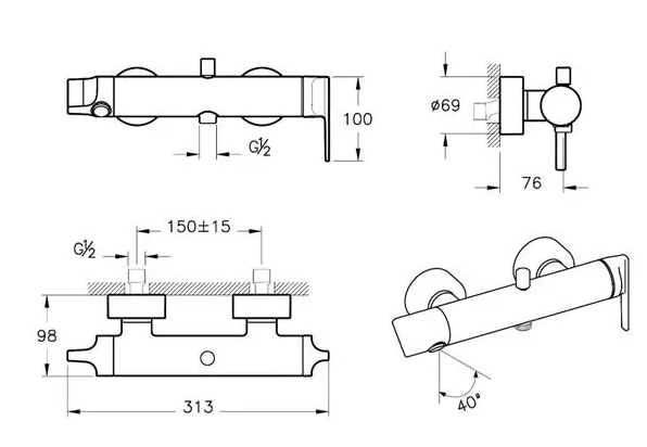 Смеситель для ванны и душа Vitra Suit, медь, A4281829