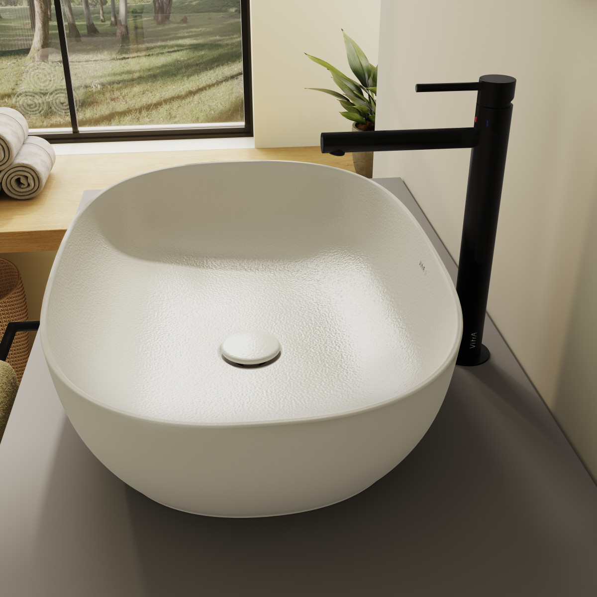 Раковина чаша VitrA Outline Recycled 7995B066-0016 60 x 41 см накладная матовая бежевая антибактериальное покрытие Hygiene