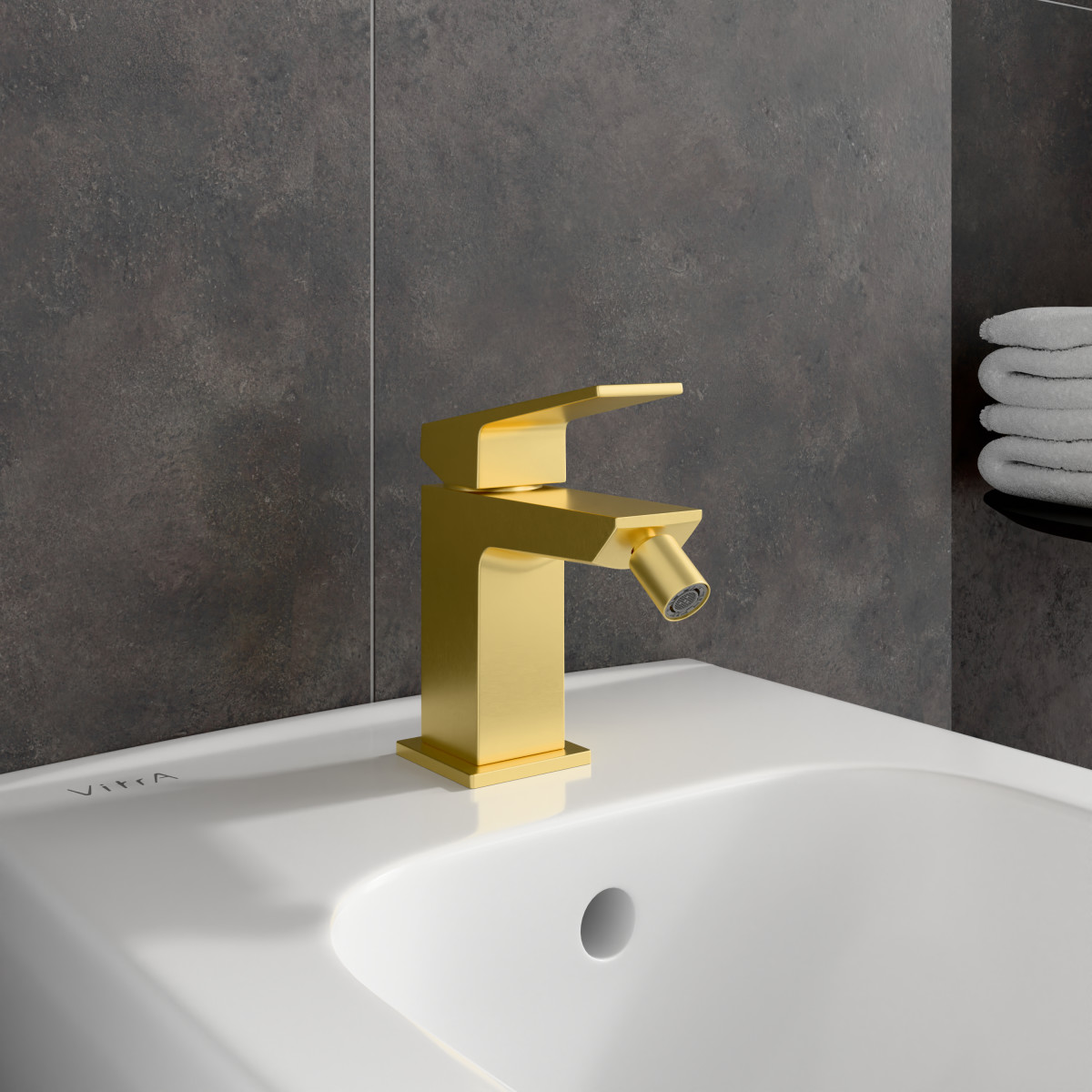 Смеситель для биде VitrA Minimax Square A4372625EXP однорычажный брашированное золото латунь