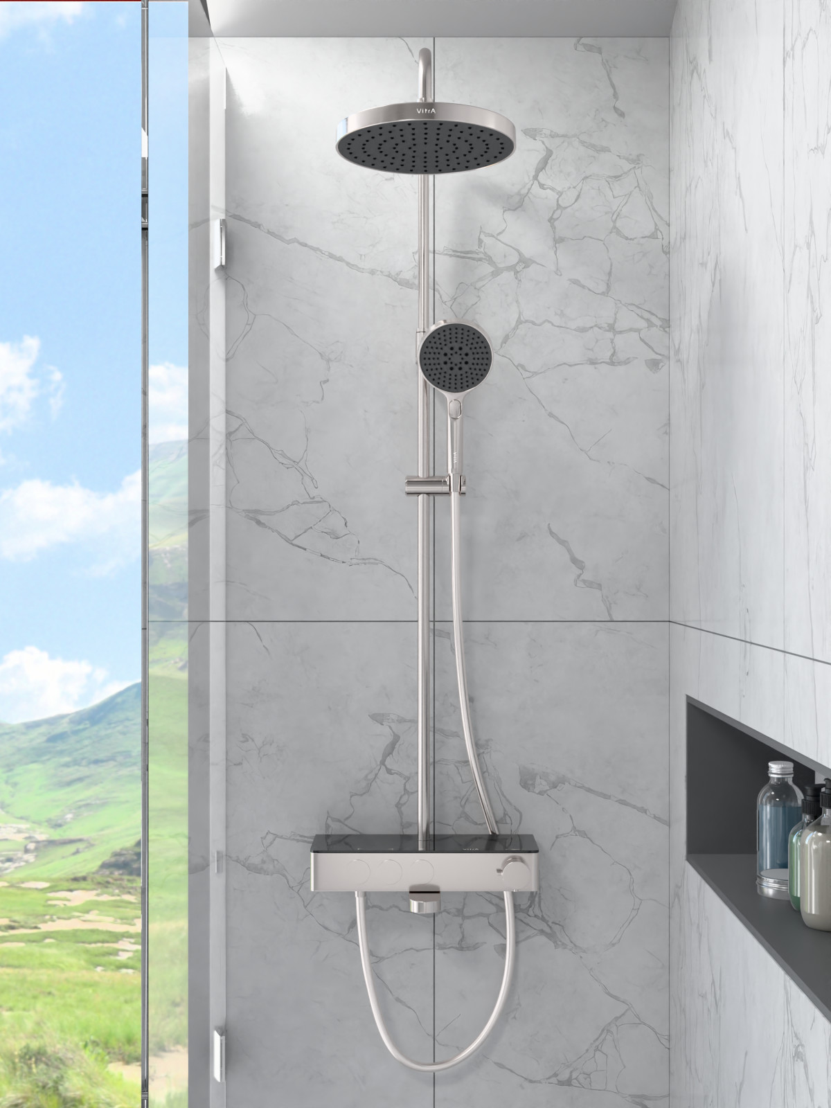 Душевая система VitrA Core (Кор) Round (Раунд) A4730934EXP с термостатическим смесителем и ручным душем брашированная никель