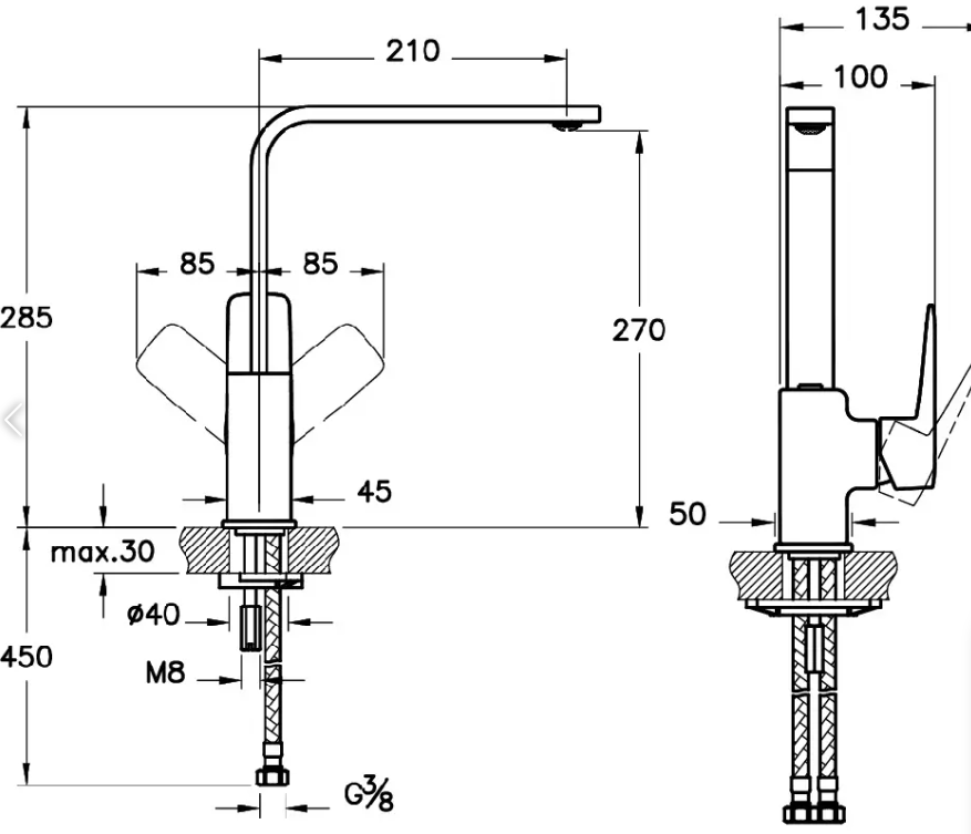 Смеситель VitrA Root Square для кухонной мойки, хром, A42753EXP
