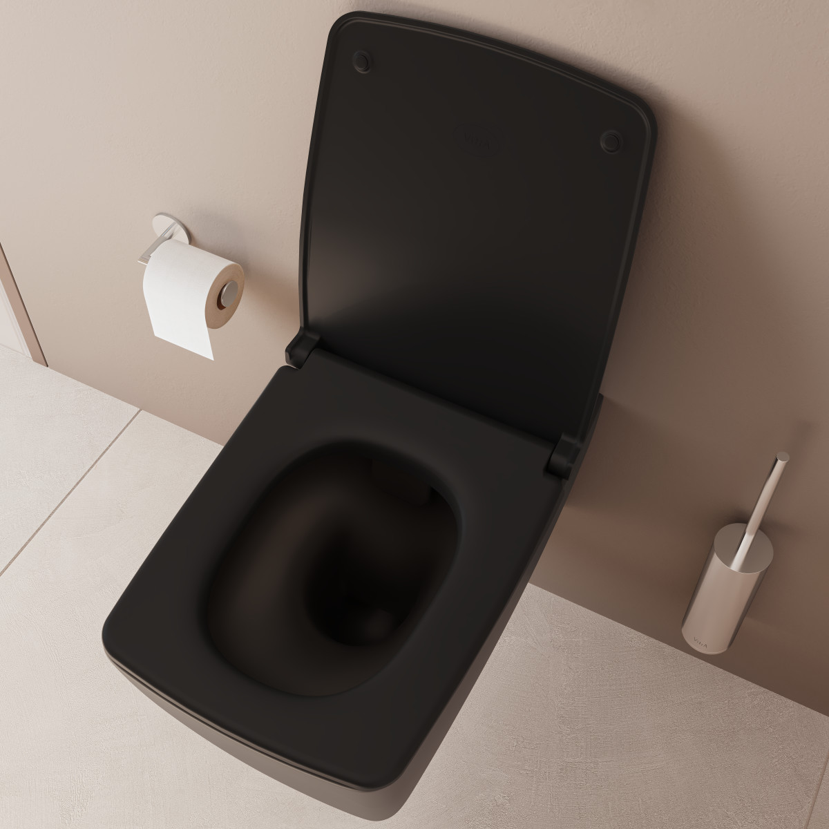 Подвесной унитаз VitrA Metropole (Метрополь) 7672B083-0101 безободковый Rim-ex матовый черный санитарный фарфор антибактериальное покрытие Hygiene (Хайджн)