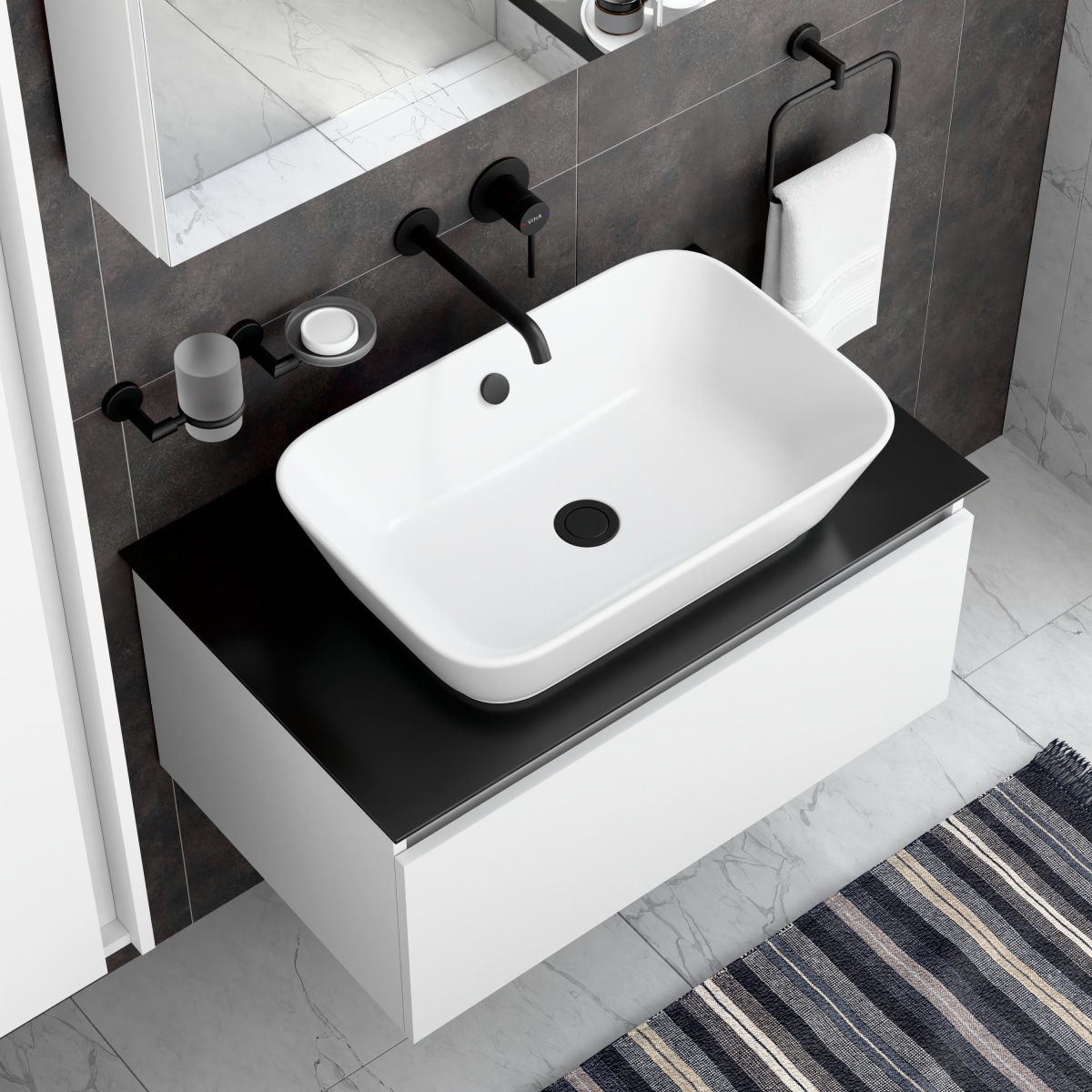 Встраиваемый смеситель для раковины VitrA Minimax Round (Минимакс Раунд) A4354936EXP однорычажный матовый черный латунь