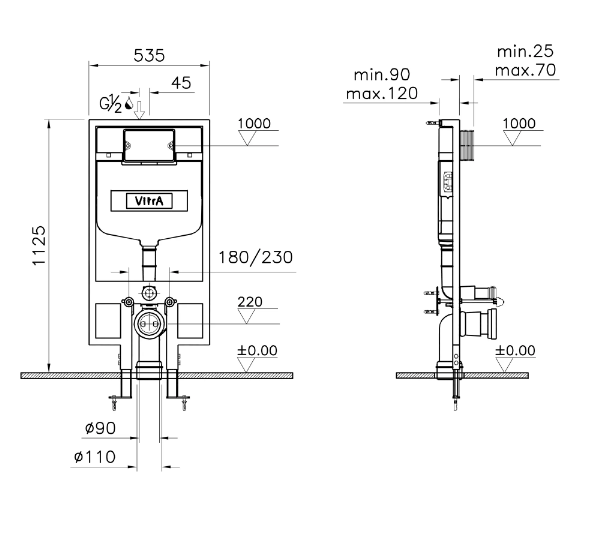 Комплект инсталляция с унитазом Vitra Raum с кнопкой 9830B003-7208
