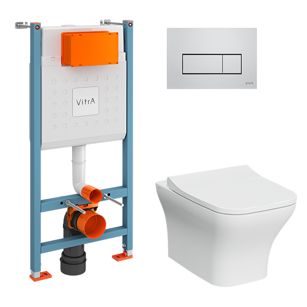 Комплект безободковый подвесной унитаз Zentrum Square, кнопка хром 9875B003-7201