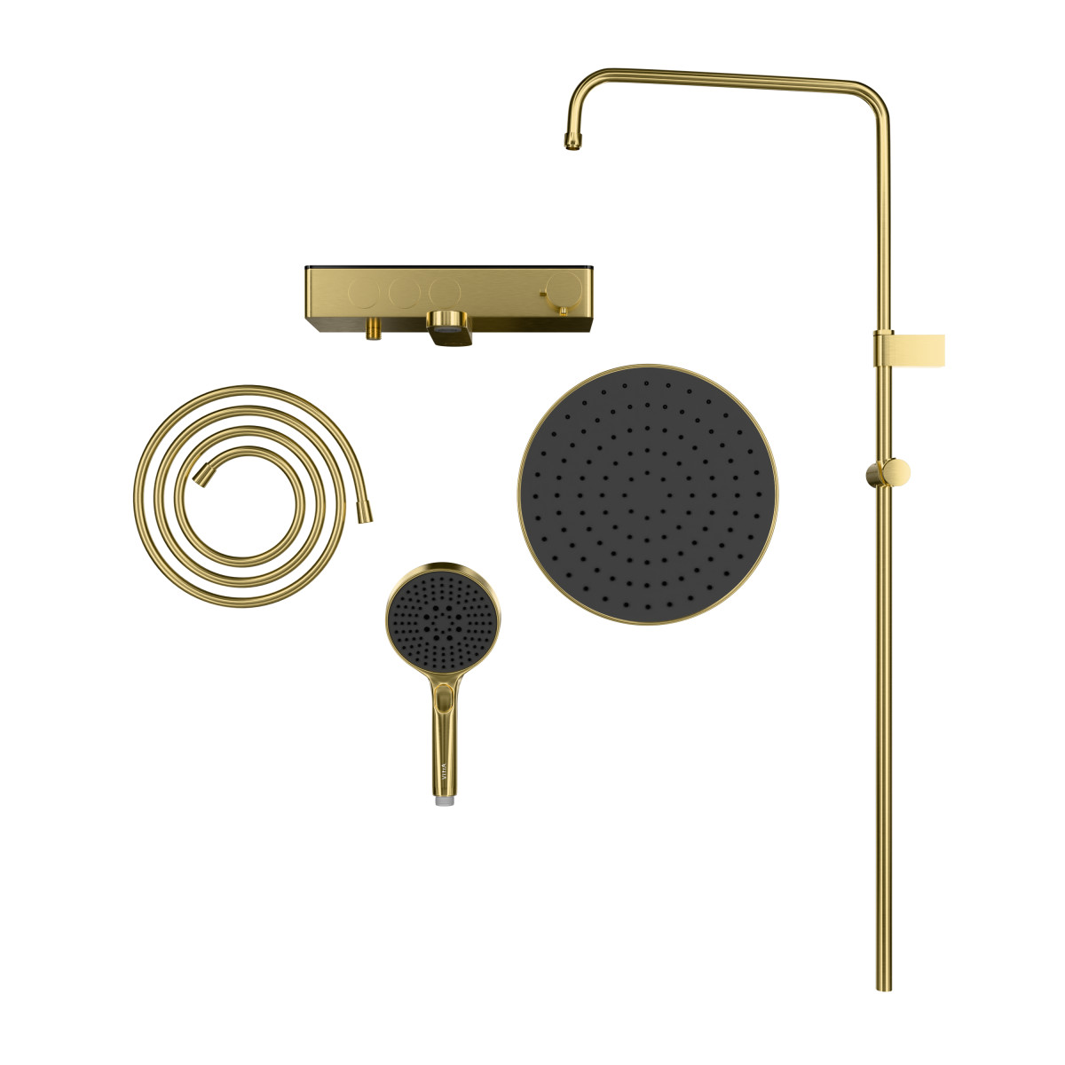 Душевая система VitrA Core Round A4730925EXP с термостатическим смесителем и ручным душем брашированное золото