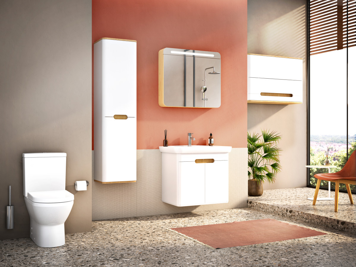 Шкаф пенал в ванную VitrA Sento 60842 40 см с корзиной для белья матовый белый МДФ