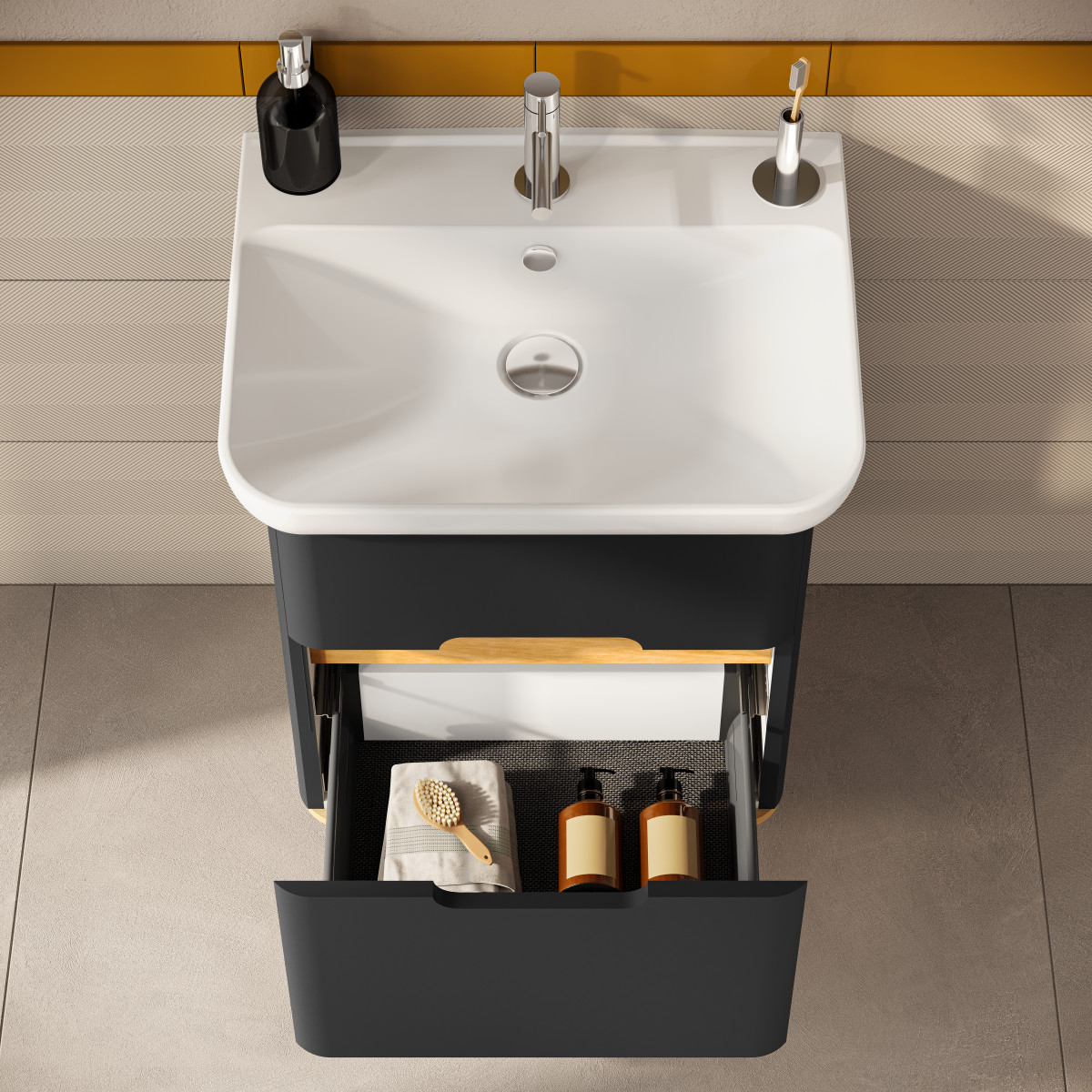 Тумба с раковиной для ванной VitrA Sento 60834 65 см матовая антрацит МДФ