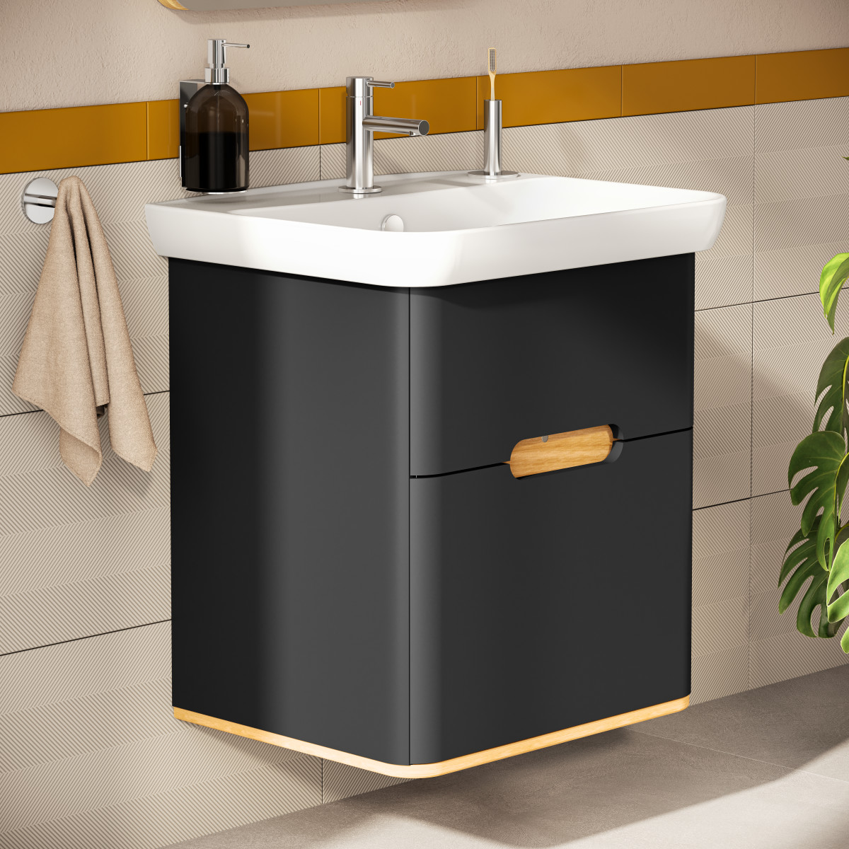 Тумба с раковиной для ванной VitrA Sento 60834 65 см матовая антрацит МДФ