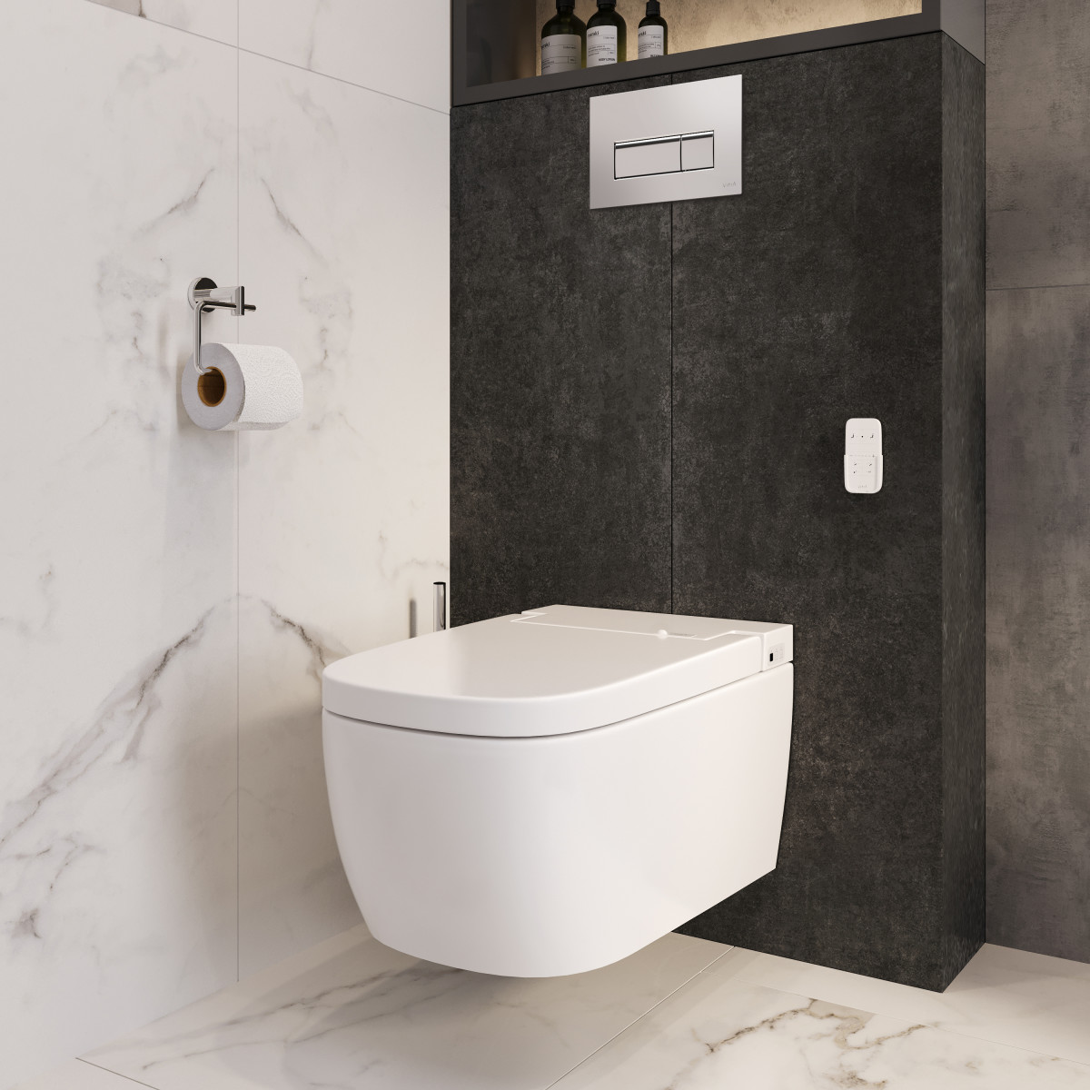 Умный унитаз VitrA V-Care 5674B003-6193 Basic подвесной безободковый Rim-ex c бидеткой белый санитарный фарфор антибактериальное покрытие Hygiene