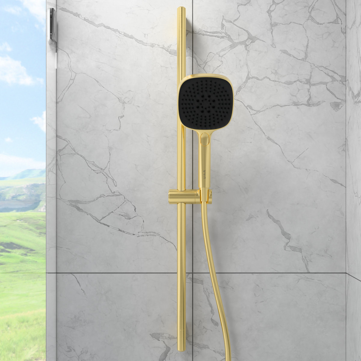 Душевая стойка VitrA Core Square A4591725EXP с ручным душем без смесителя брашированное золото