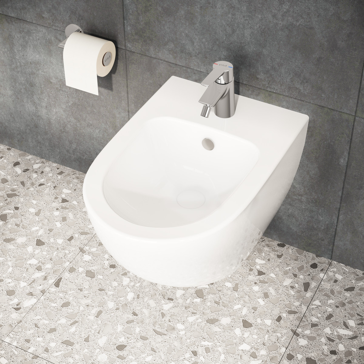 Биде VitrA Sento 4338B003-1046 подвесное белое с отверстием под смеситель покрытие Hygiene