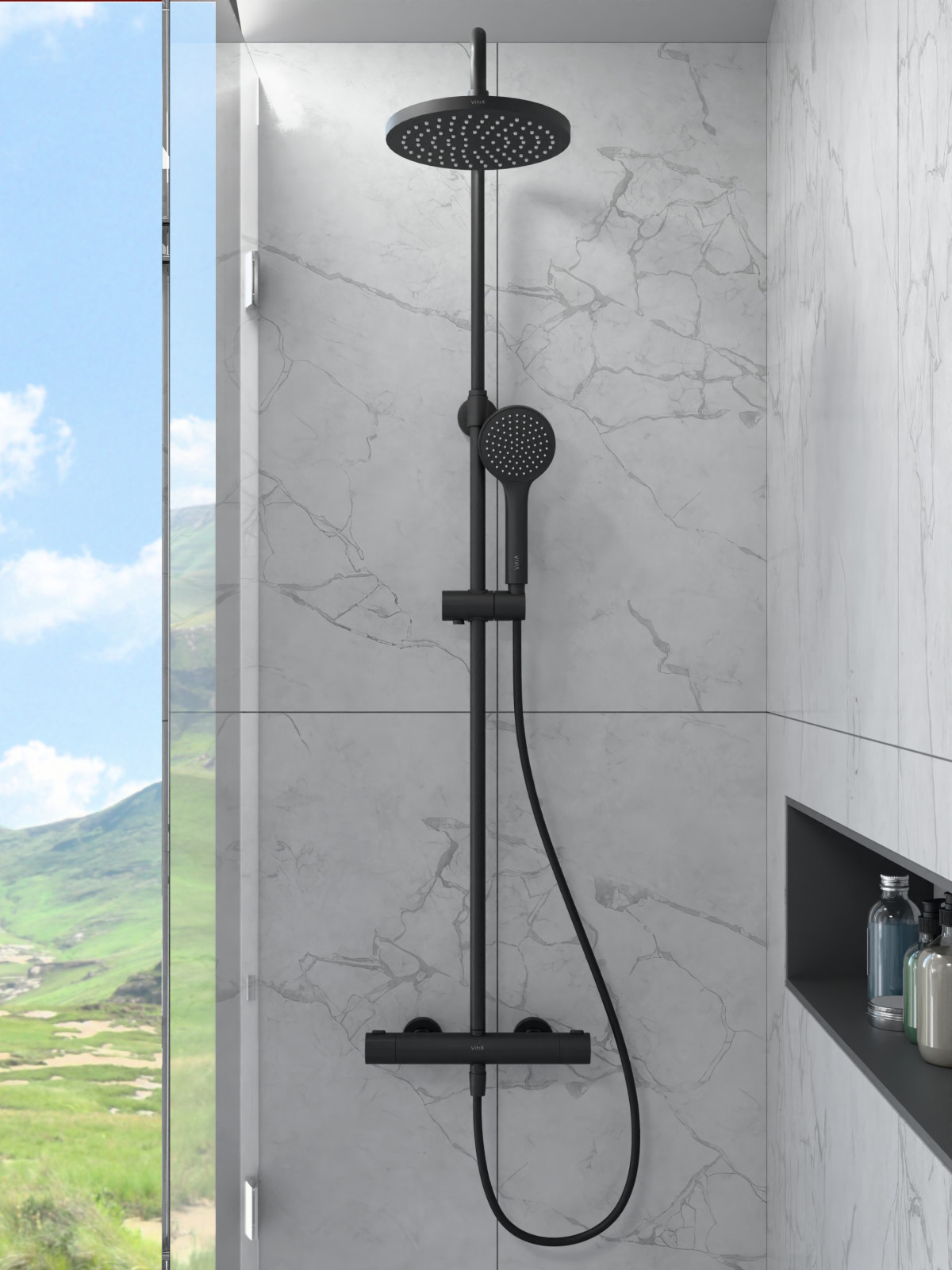 Душевая система VitrA Joy (Джой) A4729836EXP с термостатическим смесителем и ручным душем матовая черная