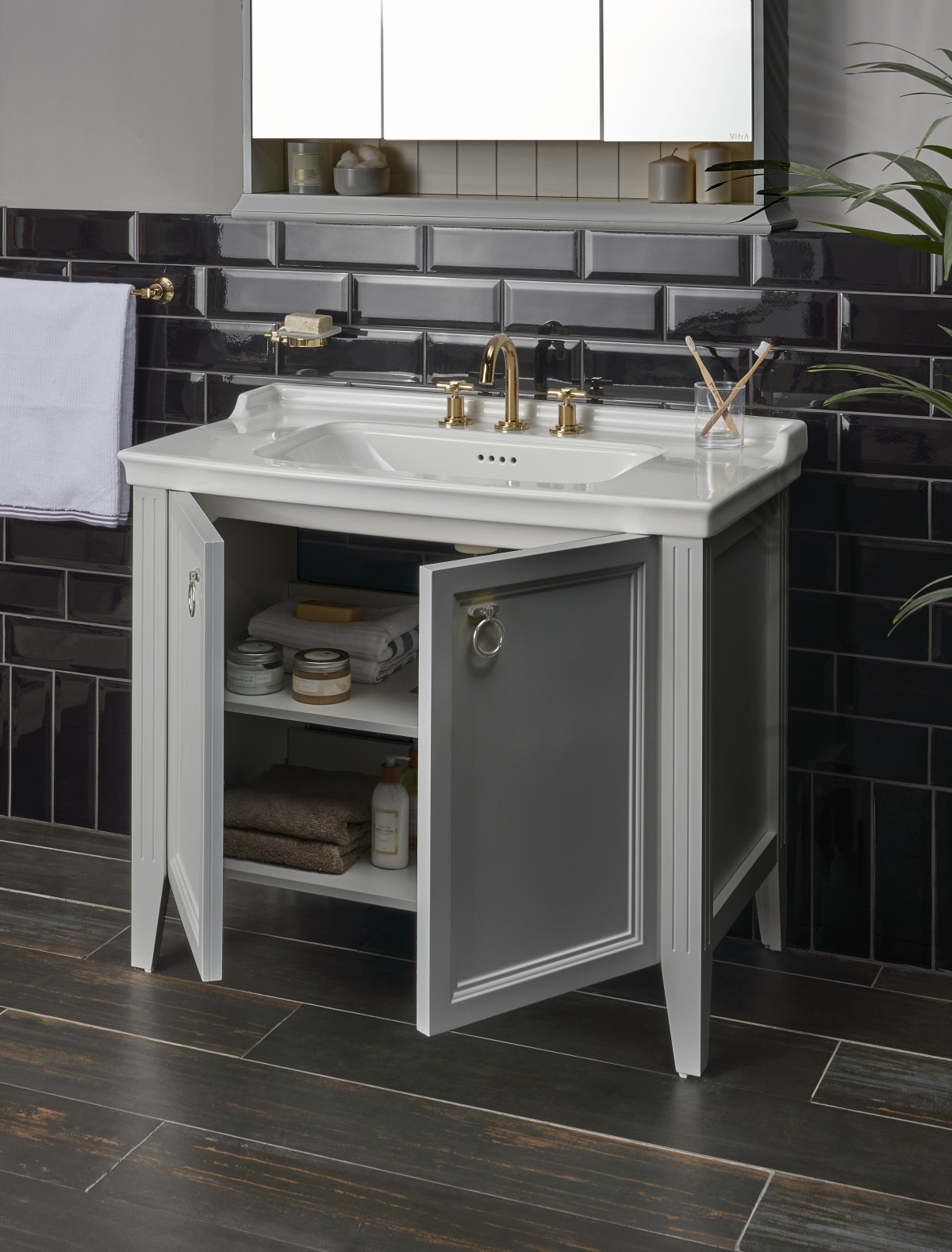 Тумба с раковиной для ванной VitrA Valarte 62154 80 см матовая серая МДФ