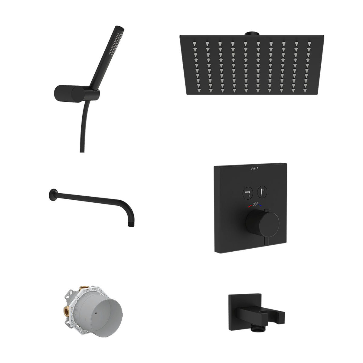 Встраиваемый душевой комплект VitrA Square A49310EXP с термостатом матовый черный латунь