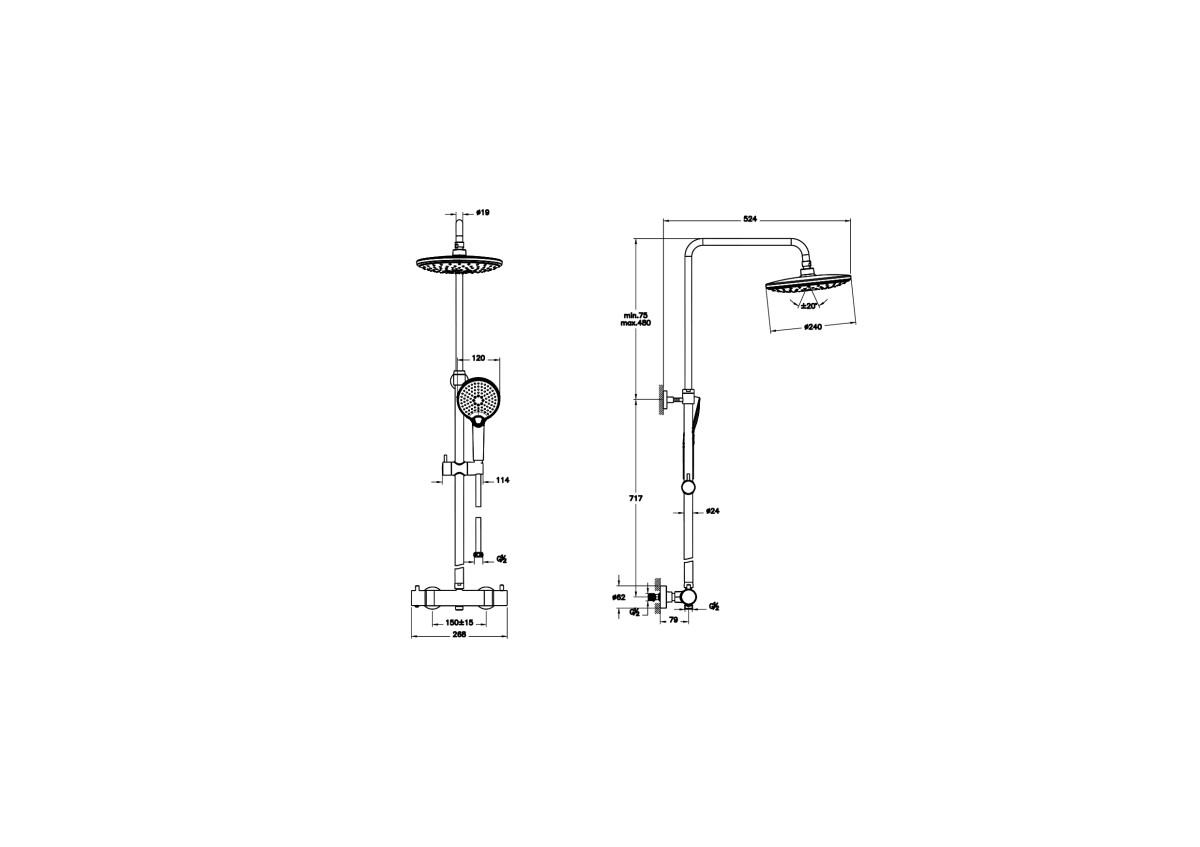 Душевая система VitrA Aquaheat (Аквахит) A4720536EXP с термостатическим смесителем и ручным душем матовая черная латунь