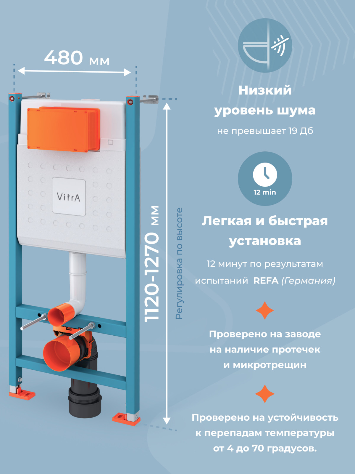 Инсталляция для подвесного унитаза VitrA V-Fix Core 732-5800-01 без кнопки смыва