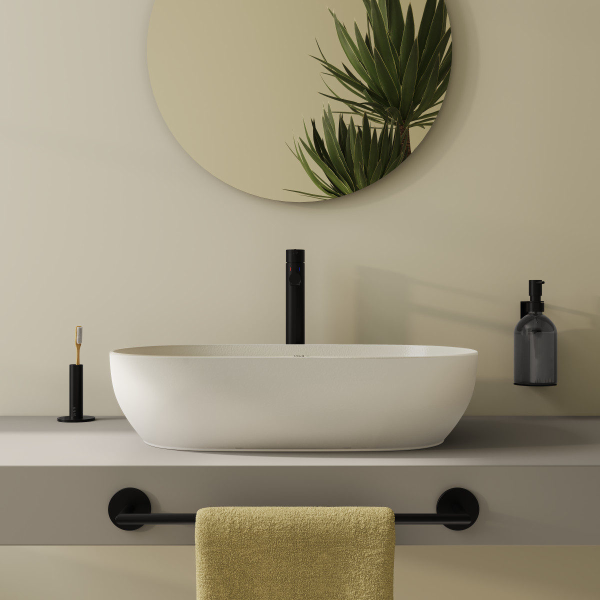 Раковина чаша VitrA Outline Recycled 7995B066-0016 60 x 41 см накладная матовая бежевая антибактериальное покрытие Hygiene